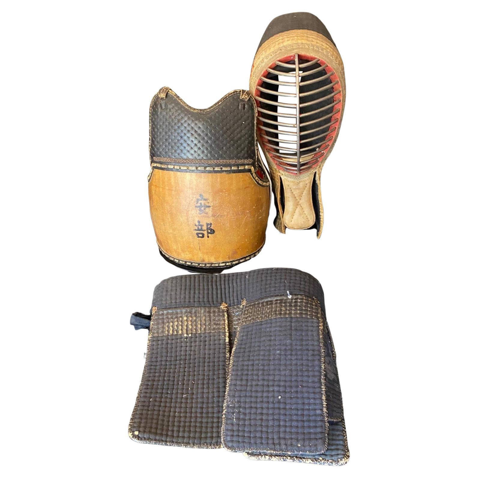 Antique Vintage Pre-War Japanese Signed Kendo Fighting Mask and Protective Armor