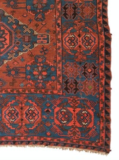 Antique Vintage Red and Blue Caucasian Soumak Tribal Flat-Weave Rug, circa 1930s