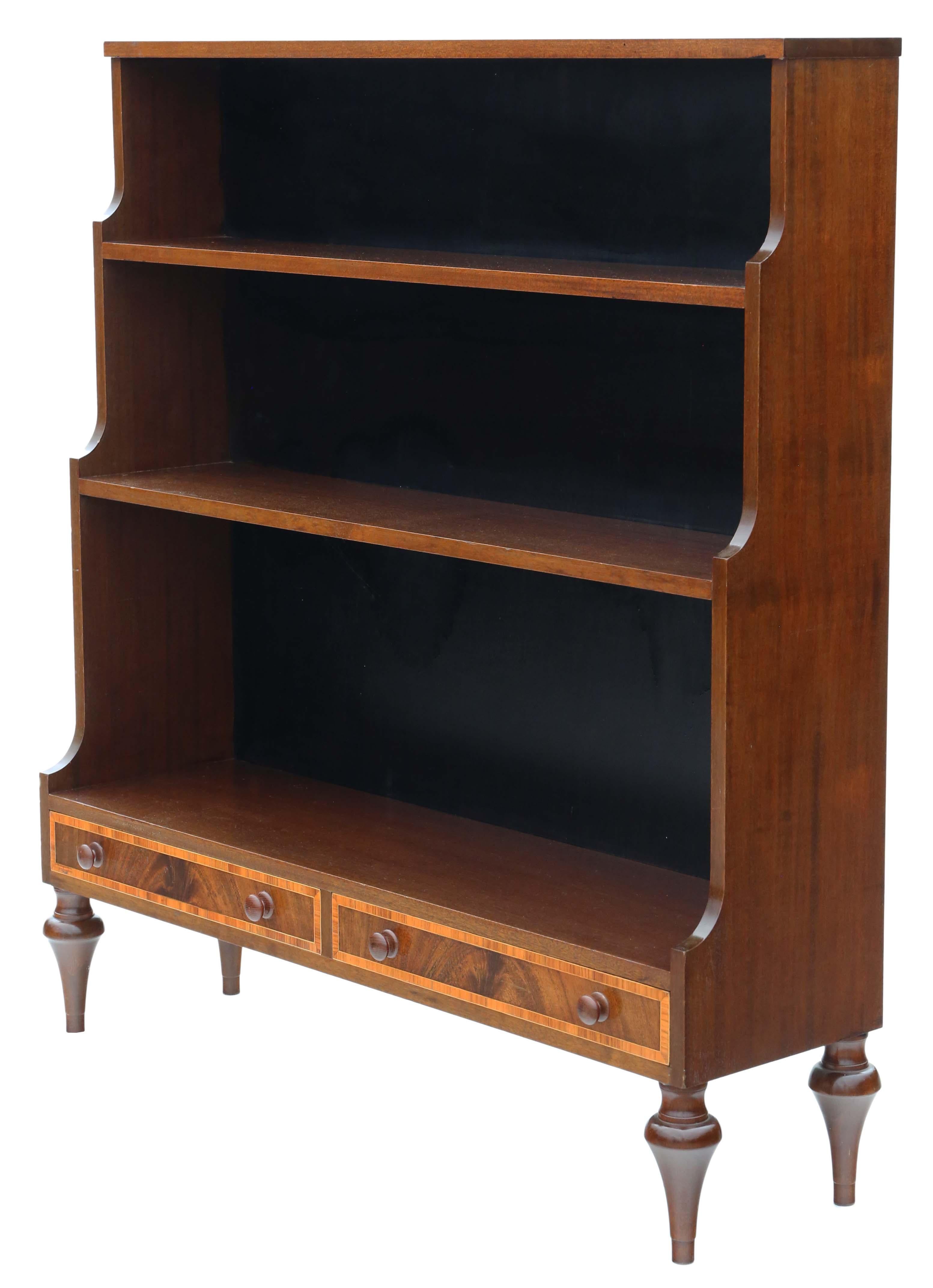  Antique vintage retro fine quality large inlaid mahogany waterfall bookcase In Good Condition In Wisbech, Cambridgeshire