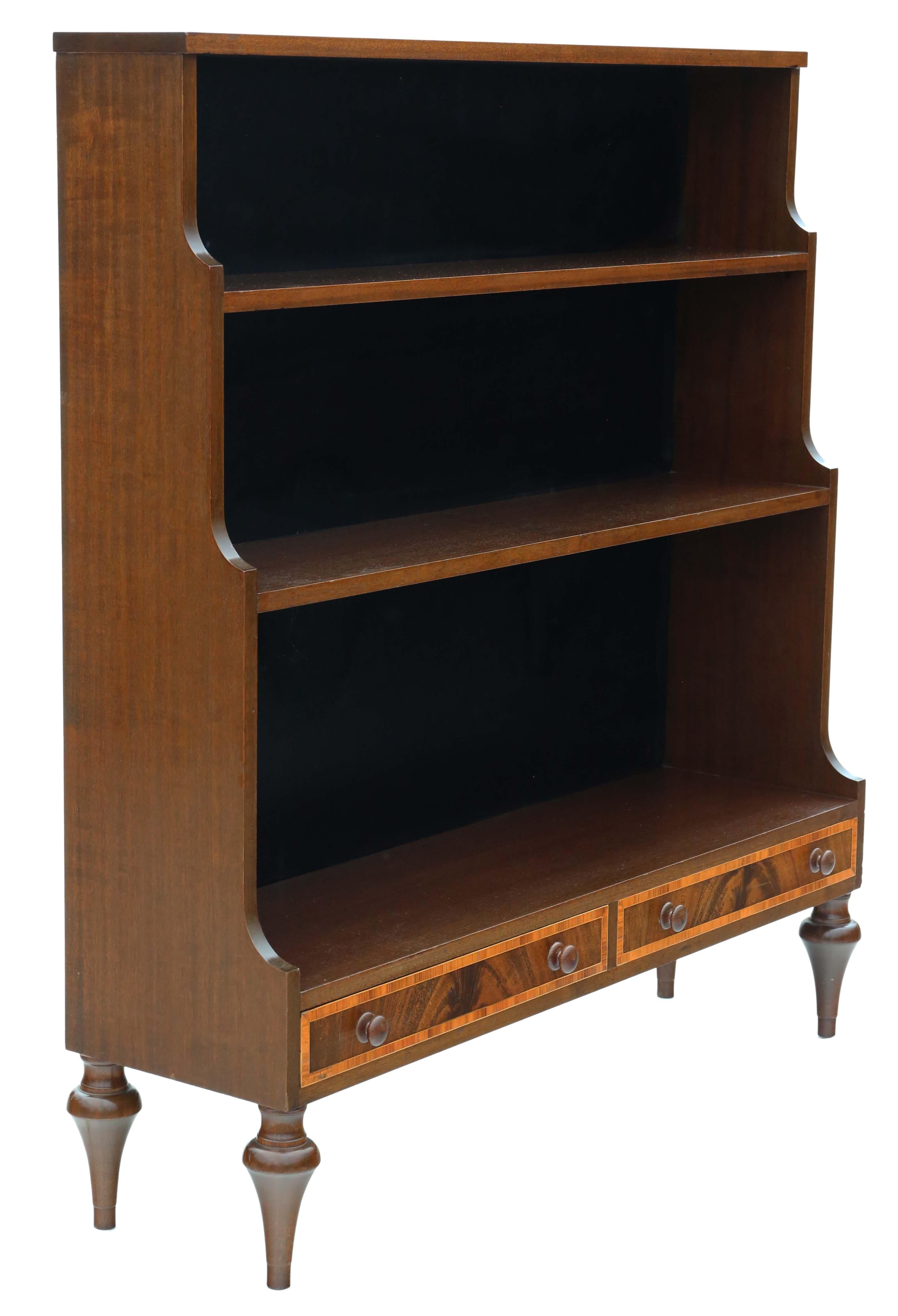 Mid-20th Century  Antique vintage retro fine quality large inlaid mahogany waterfall bookcase