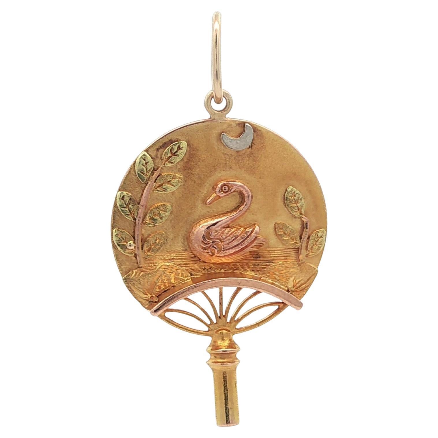 Charme Antique Vintage Retro Solid Green
Rose Gold Swan In Lake Hand Heldly Fan Charm