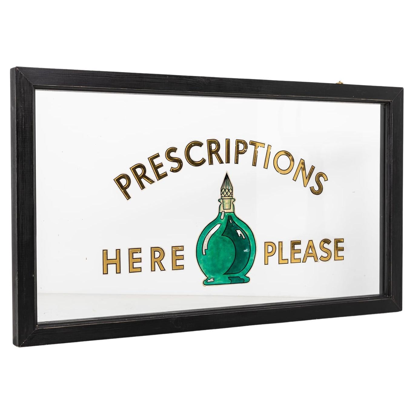 Antique Vintage Reverse Painted Glass Chemist Pharmacy Sign, C.1930 For Sale