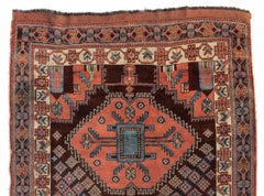 Antique Vintage Rose Brown Blue Tribal Persian Afshar Area Rug, circa 1900-1910