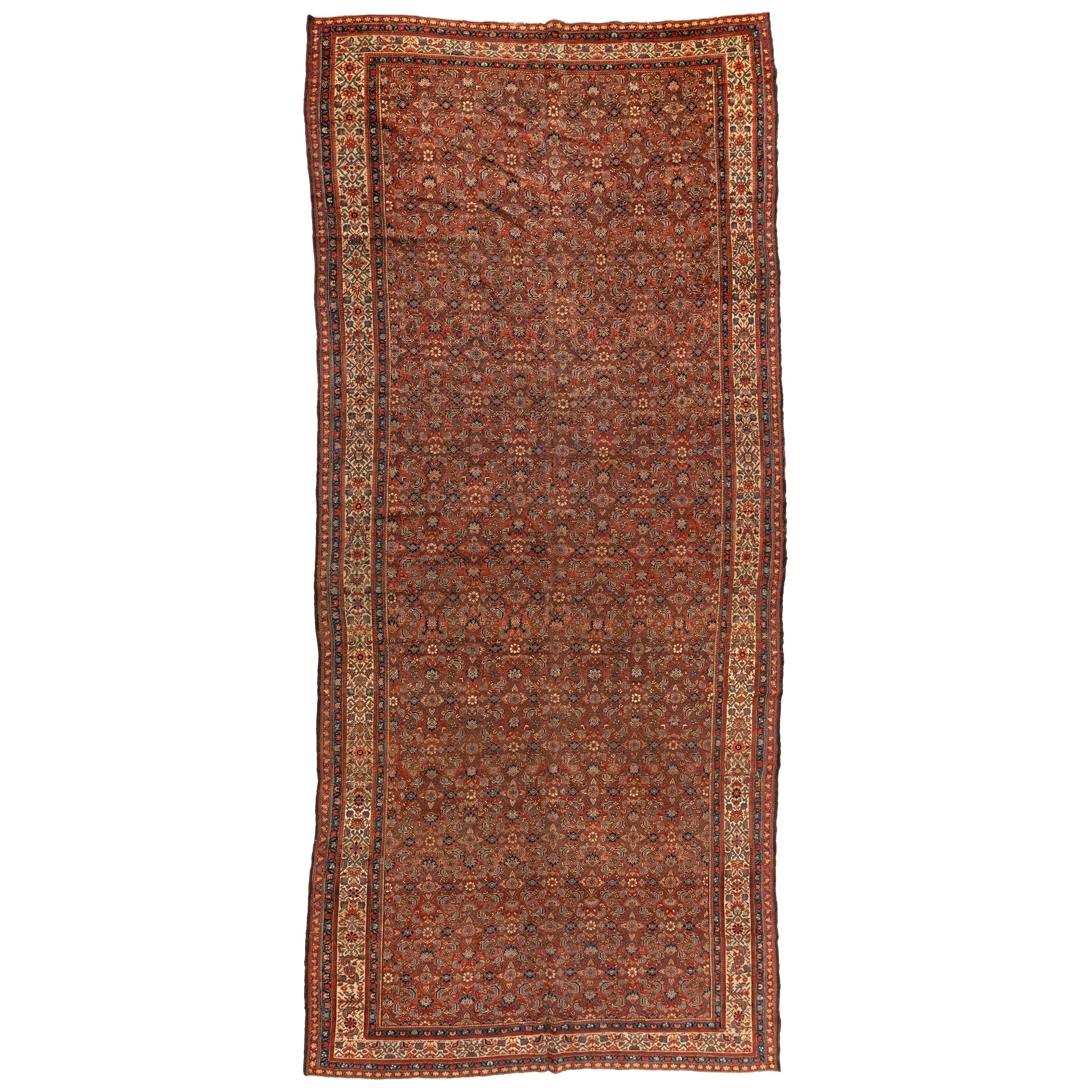 Antique Vintage Rust and Ivory Persian Floral Malayer Area Rug, circa 1910-1920s For Sale