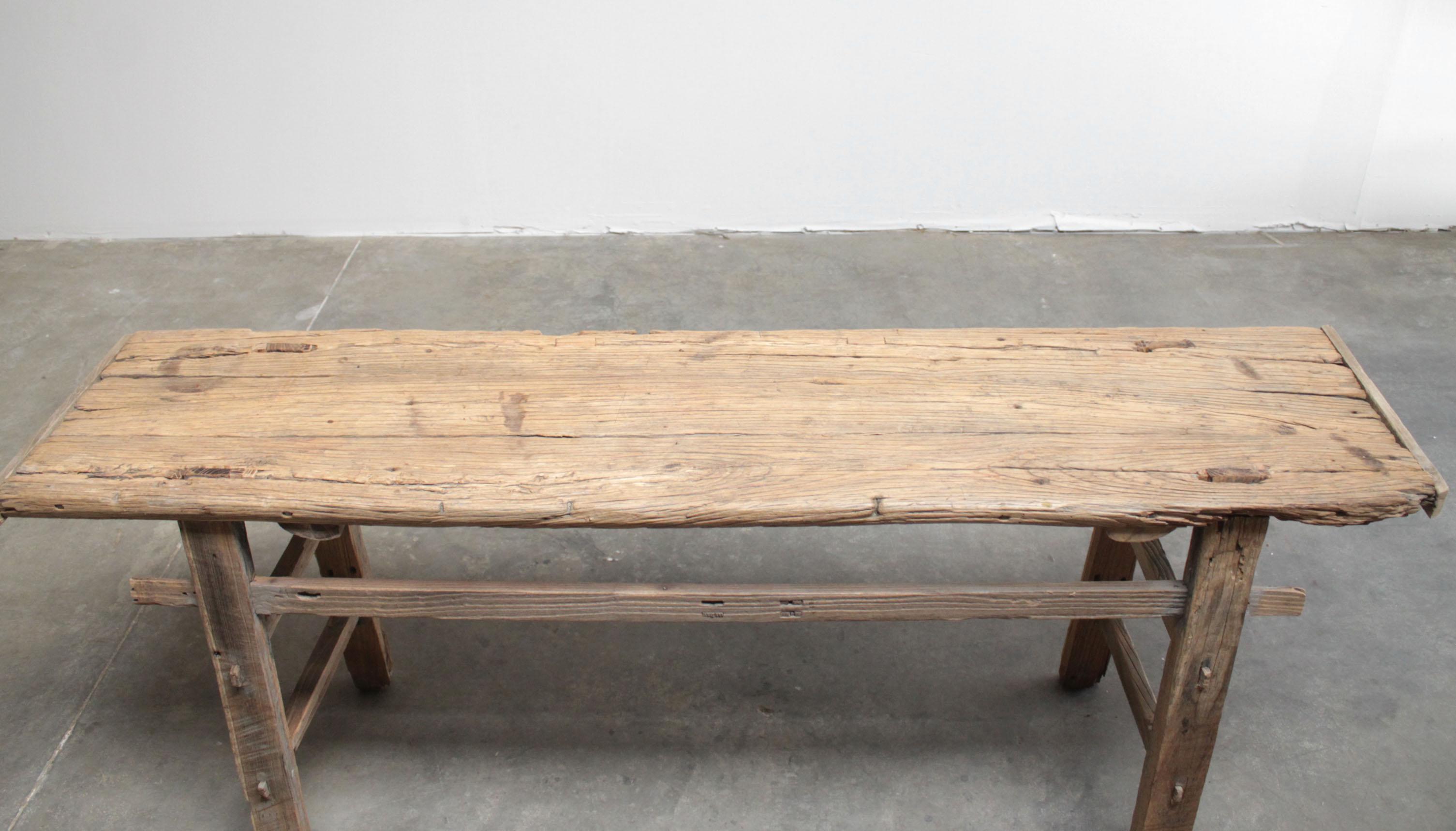 20th Century Antique Vintage Rustic Elmwood Console Table