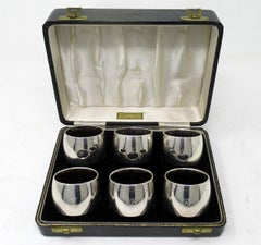 Antique Vintage Set Six Art Deco English Sterling Silver Napkin Rings, 1920