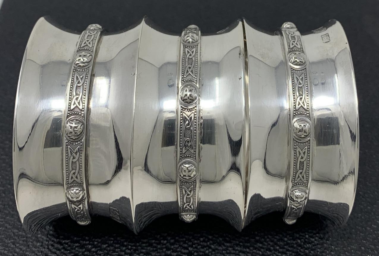 Mid-Century Modern Antique Vintage Set Six Celtic Irish Sterling Dublin Silver Napkin Rings