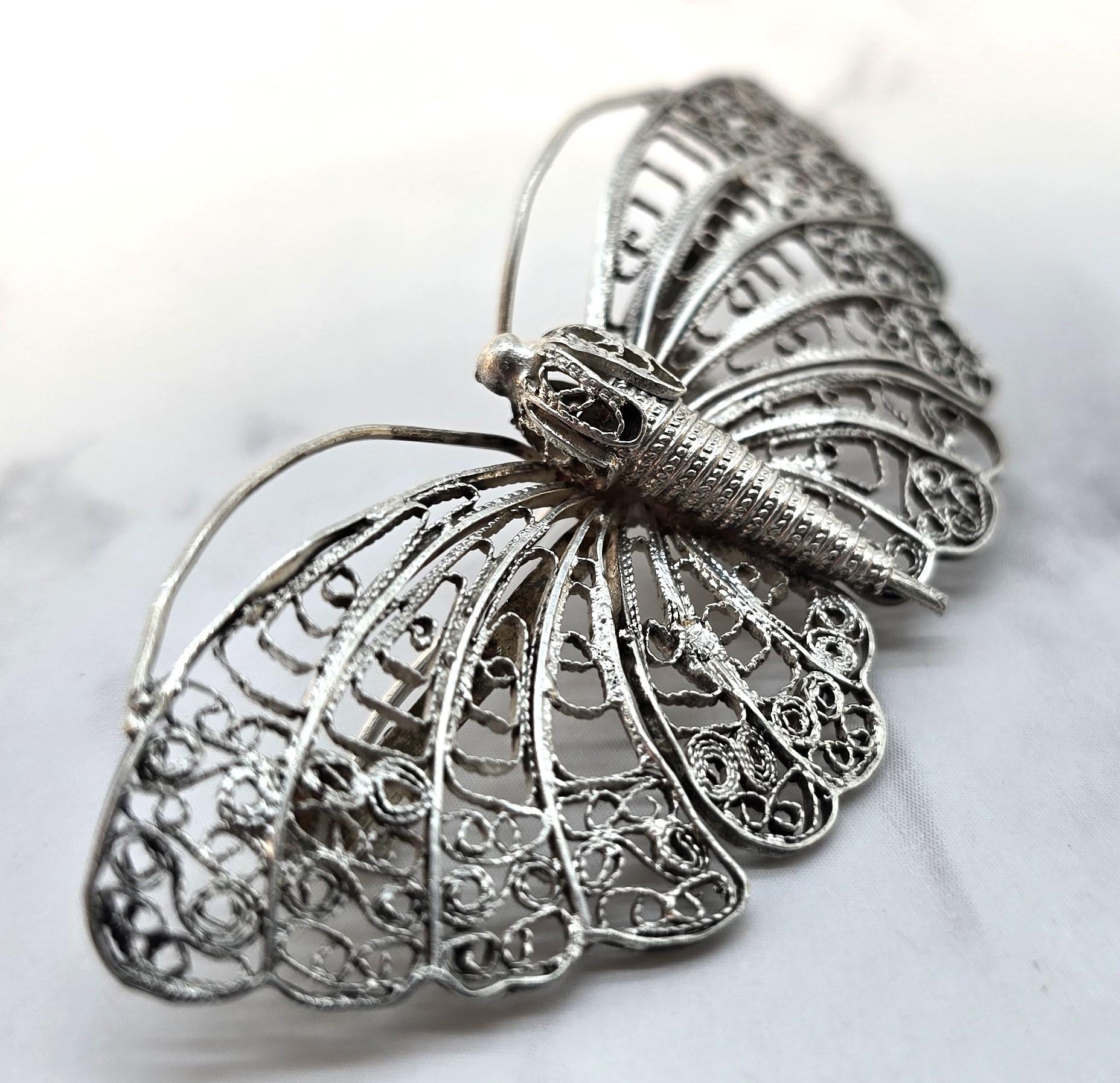 Antiguo/vintage broche de mariposa de filigrana de plata, circa 1930 Art Decó en venta