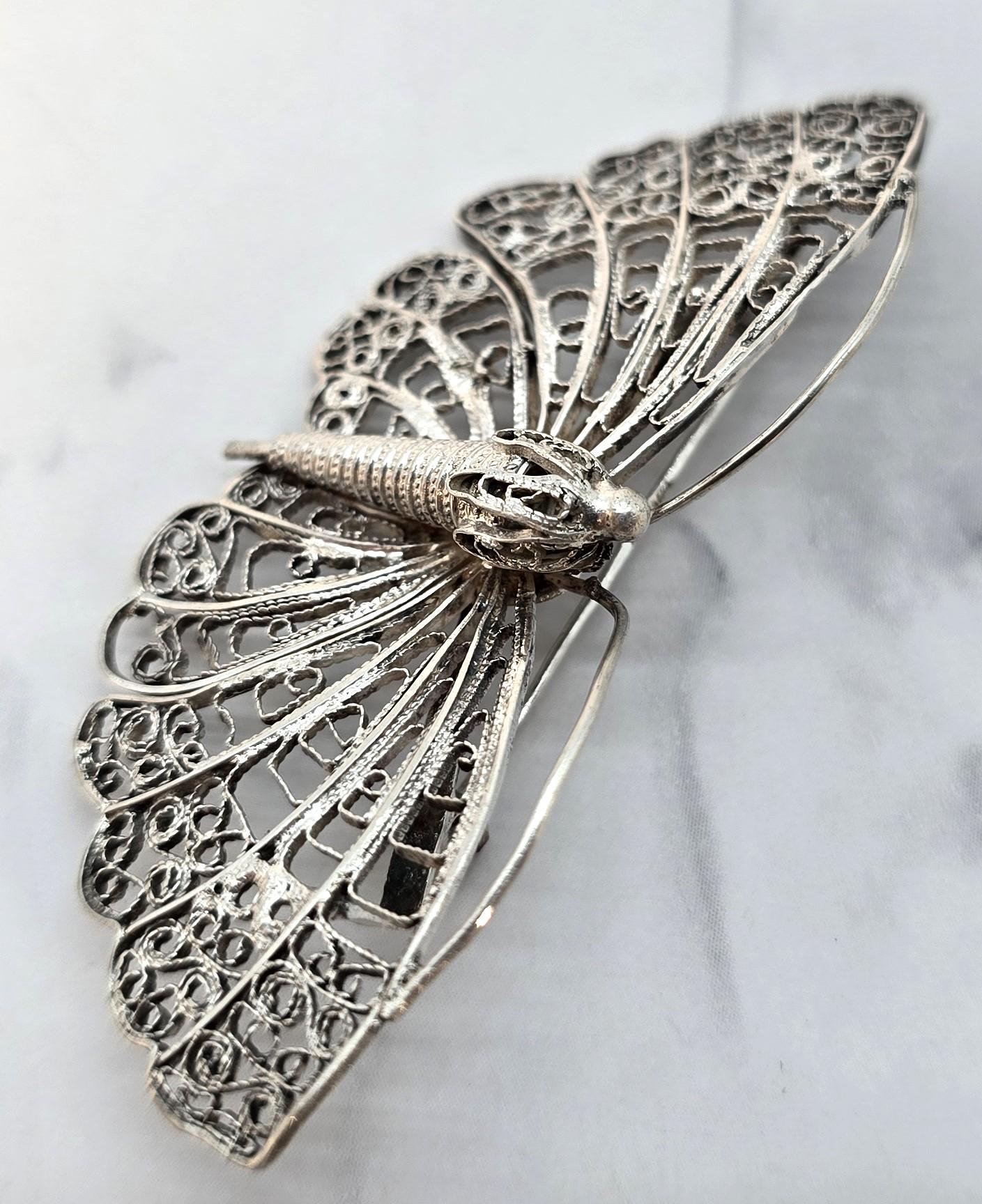 Antiguo/vintage broche de mariposa de filigrana de plata, circa 1930 Italiano en venta