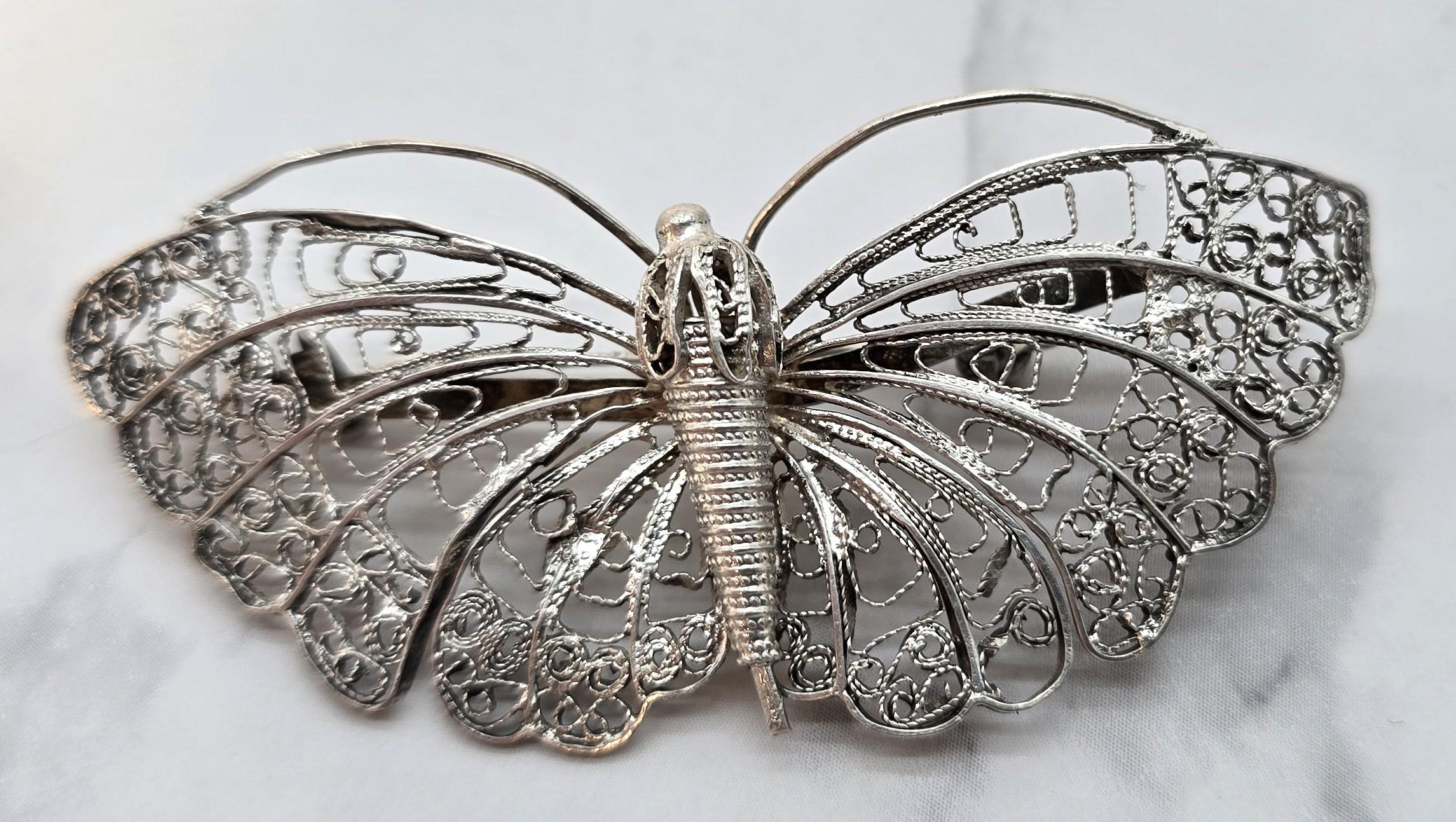 Antiguo/vintage broche de mariposa de filigrana de plata, circa 1930 Hecho a mano en venta
