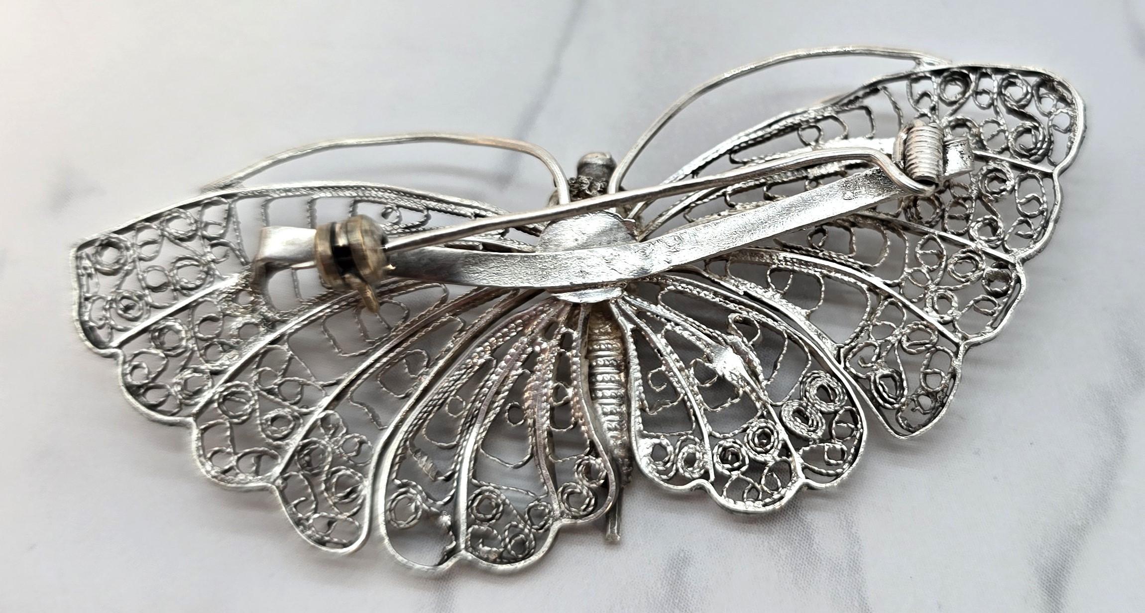 Antiguo/vintage broche de mariposa de filigrana de plata, circa 1930 Silver en venta