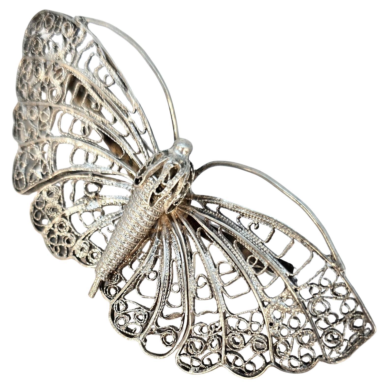 Antiguo/vintage broche de mariposa de filigrana de plata, circa 1930 en venta