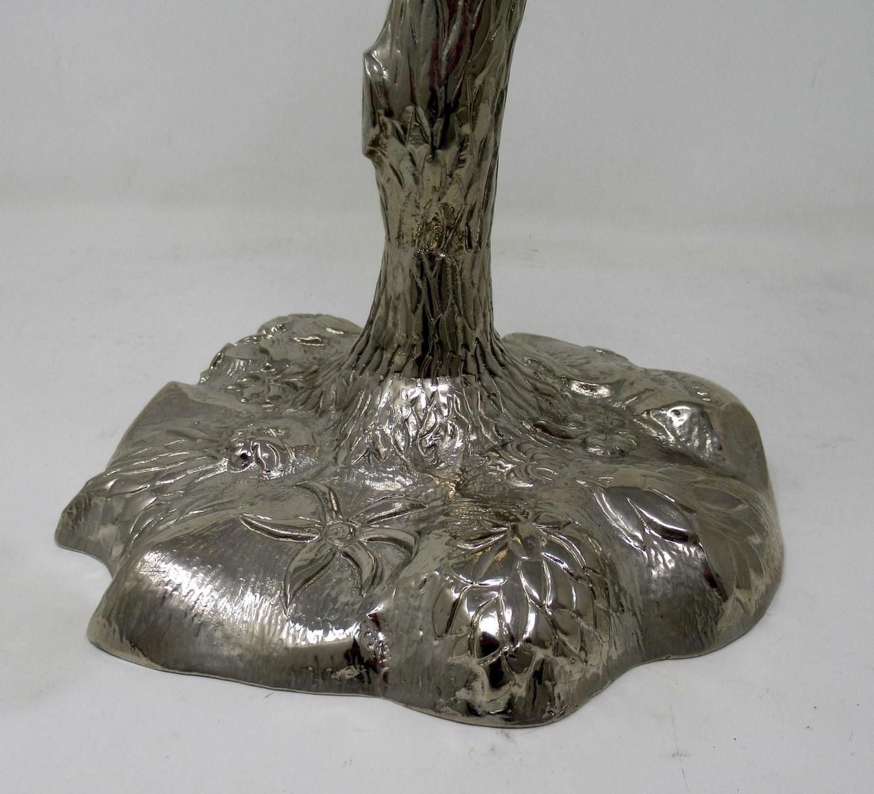 Victorian Antique Vintage Silver on Bronze Naturalistic Table Lamp Thomas Messinger 19thCt