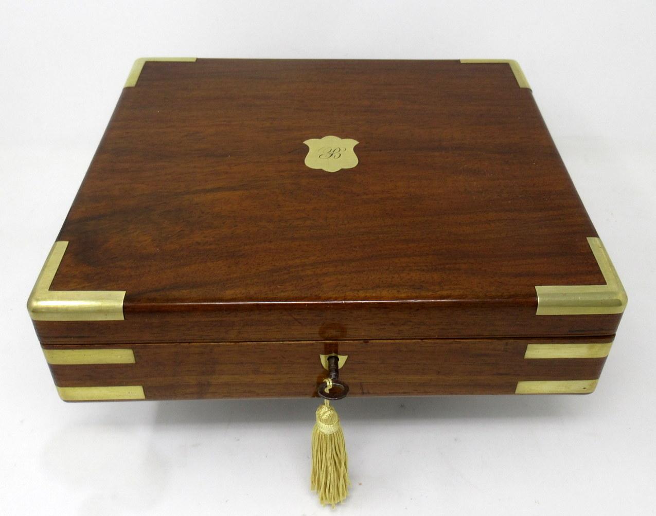 Georgian Antique Vintage Solid Mahogany Wooden Jewelry Box Casket Brass Bound 19th Cent