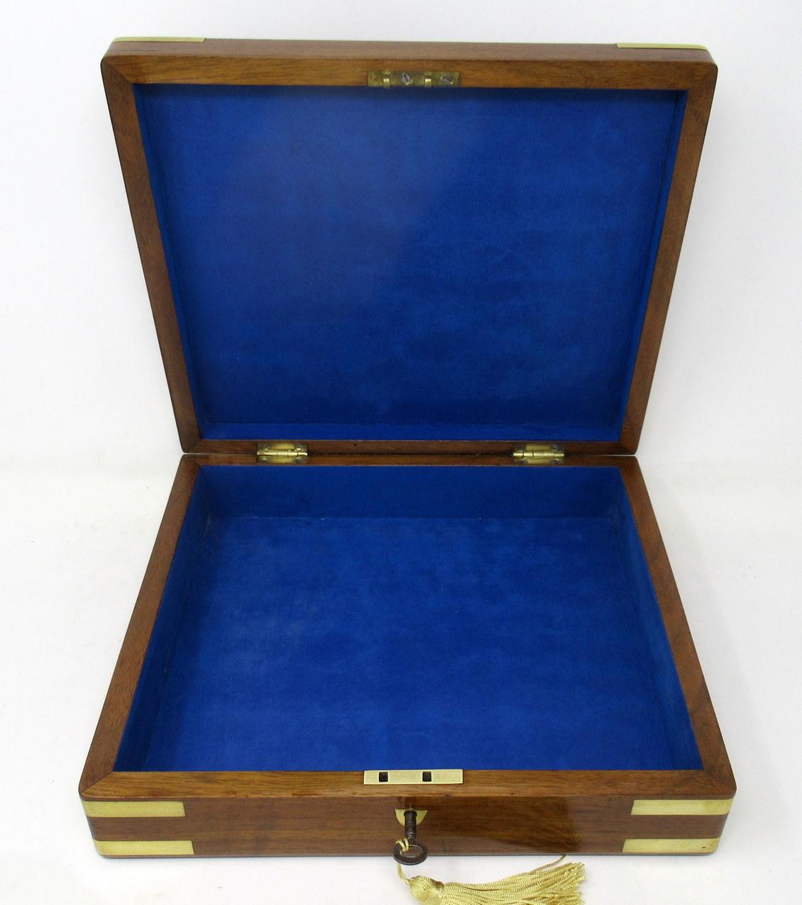 19th Century Antique Vintage Solid Mahogany Wooden Jewelry Box Casket Brass Bound 19th Cent