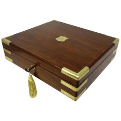 Antique Vintage Solid Mahogany Wooden Jewelry Box Casket Brass Bound 19th Cent