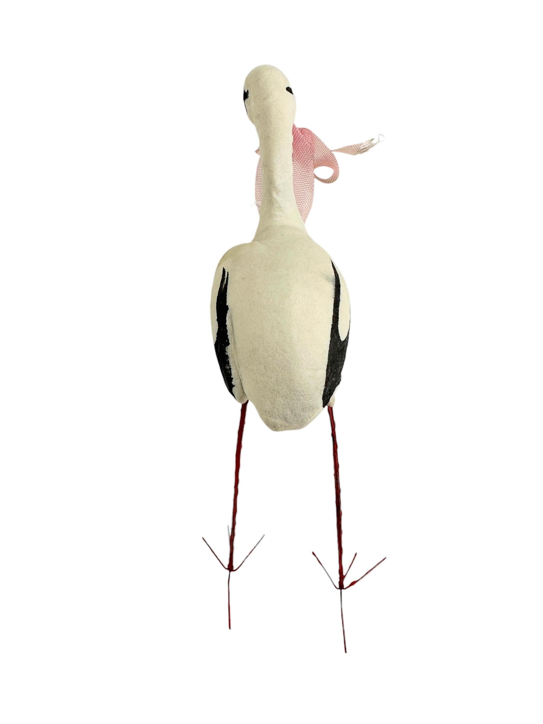 Antique Vintage Spun Cotton Stork Bird Christmas Ornament Germany 1930s In Good Condition For Sale In Nuernberg, DE