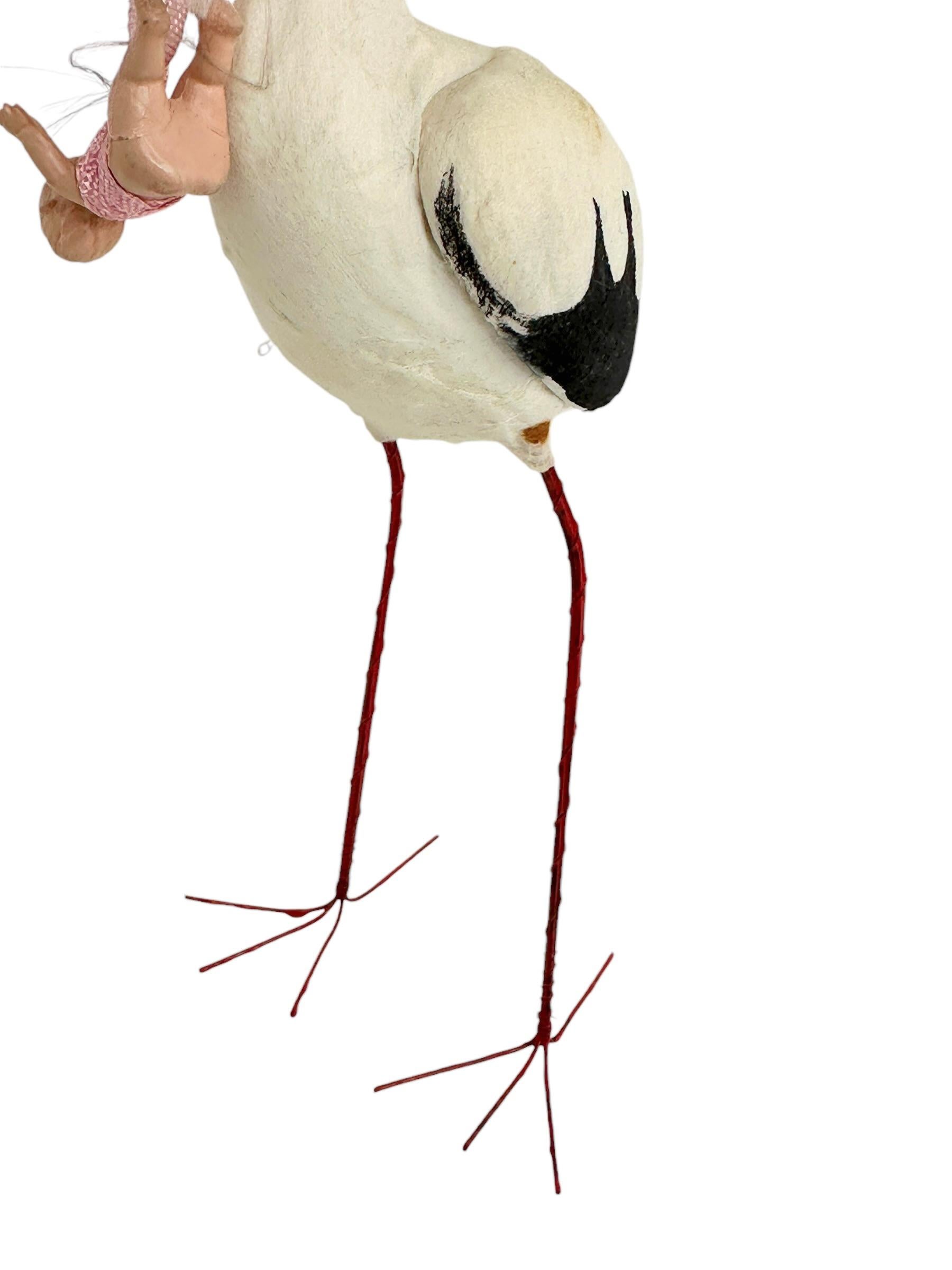 Antique Vintage Spun Cotton Stork Bird Christmas Ornament Germany 1930s For Sale 2