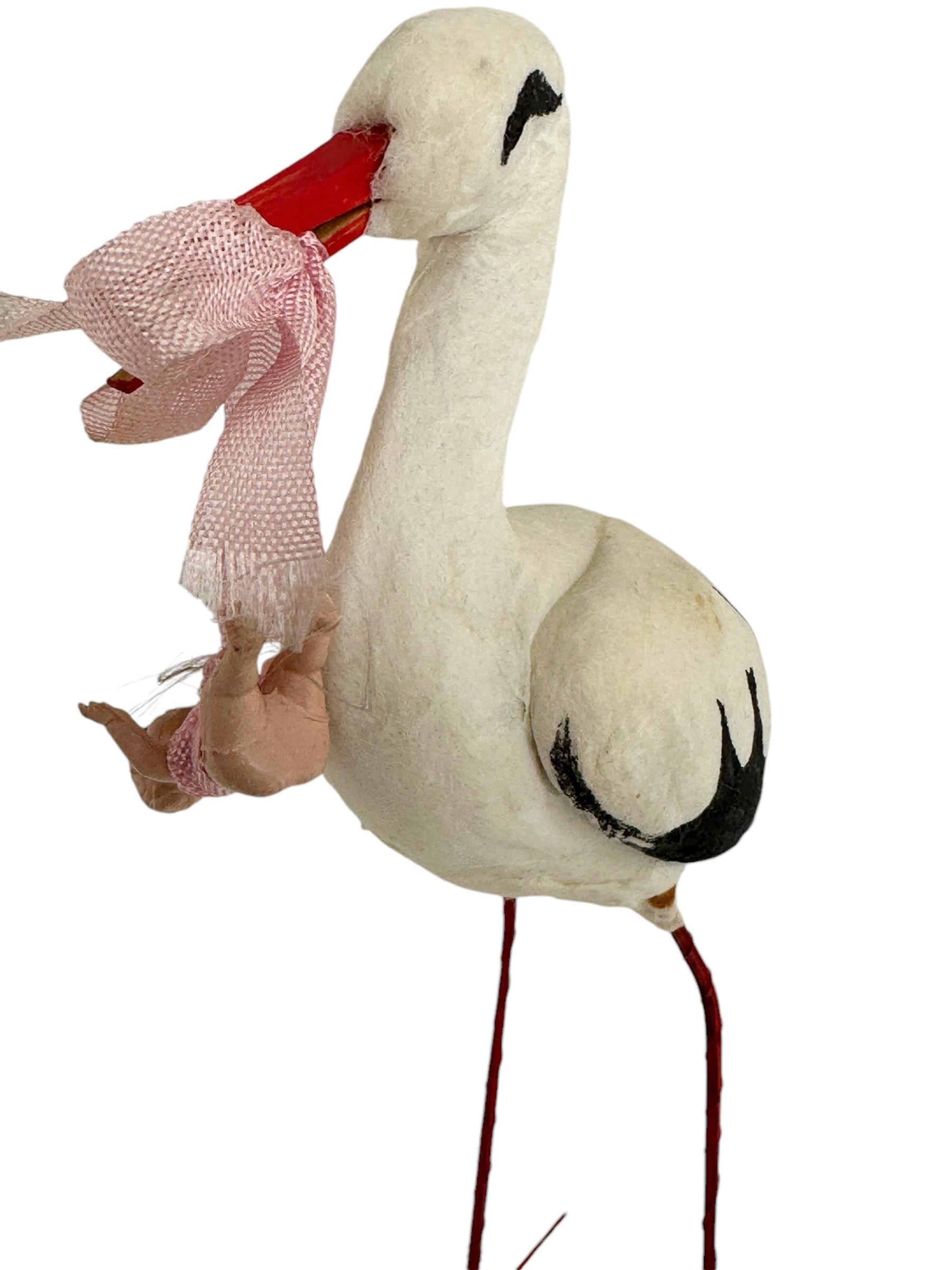Antique Vintage Spun Cotton Stork Bird Christmas Ornament Germany 1930s For Sale 3