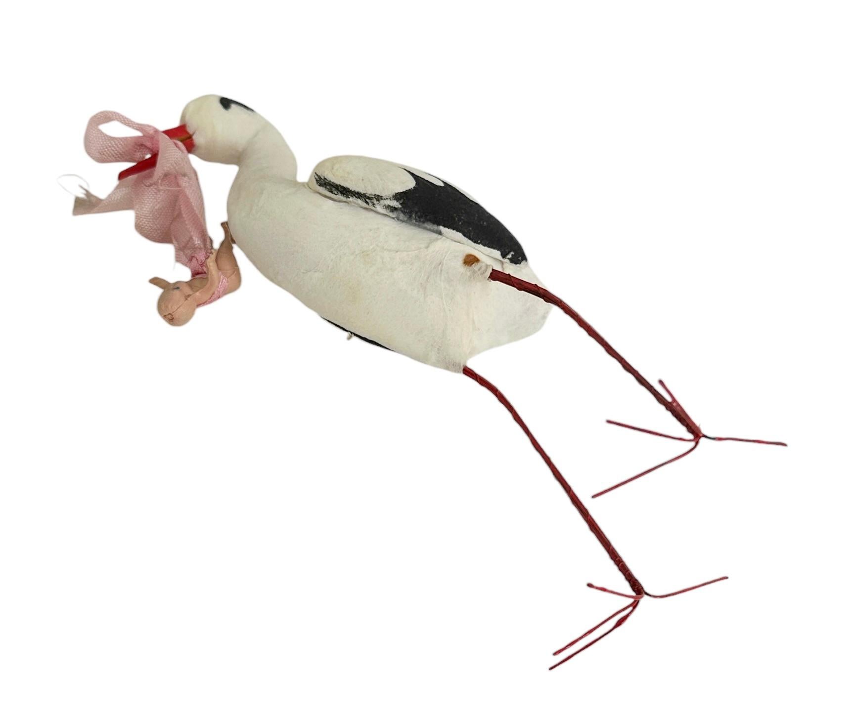 Antique Vintage Spun Cotton Stork Bird Christmas Ornament Germany 1930s For Sale 4