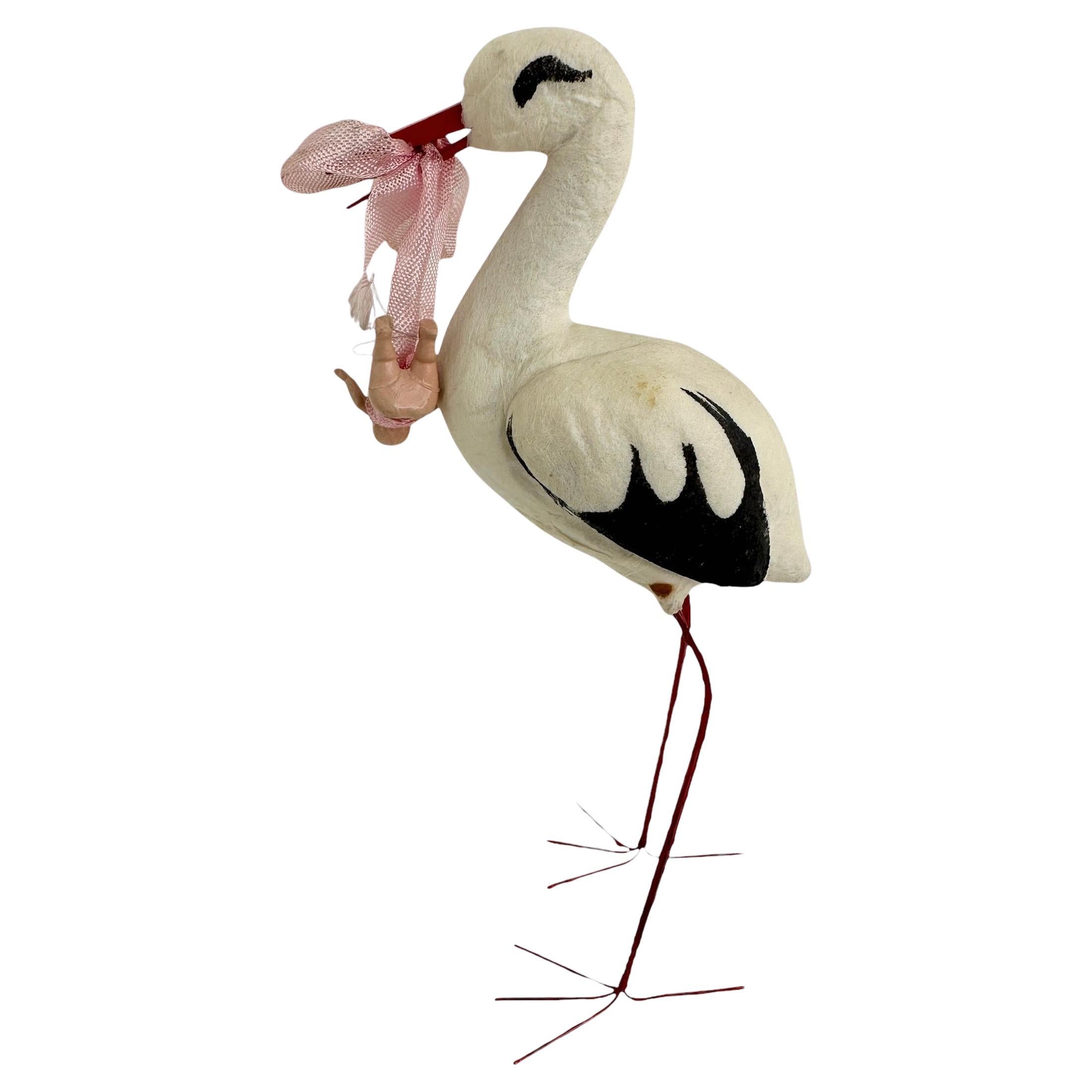 Antique Vintage Spun Cotton Stork Bird Christmas Ornament Germany 1930s