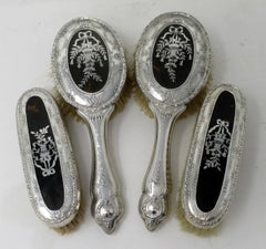Antique Vintage Sterling Silver Lady's Dressing Table Set Hair Clothes Brushes