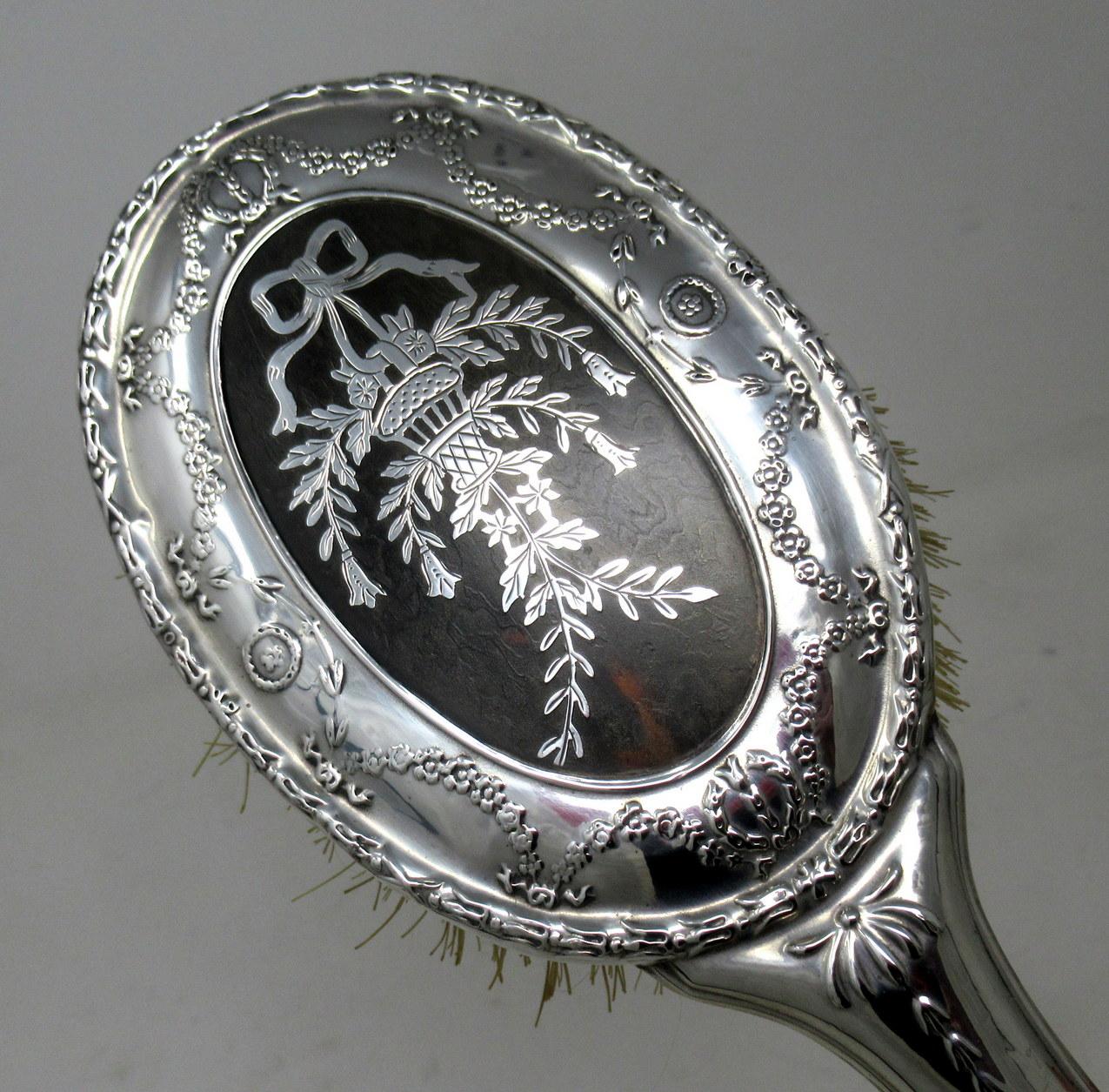 Edwardian Antique Vintage Sterling Silver Lady's Dressing Table Set Hair Clothes Brushes