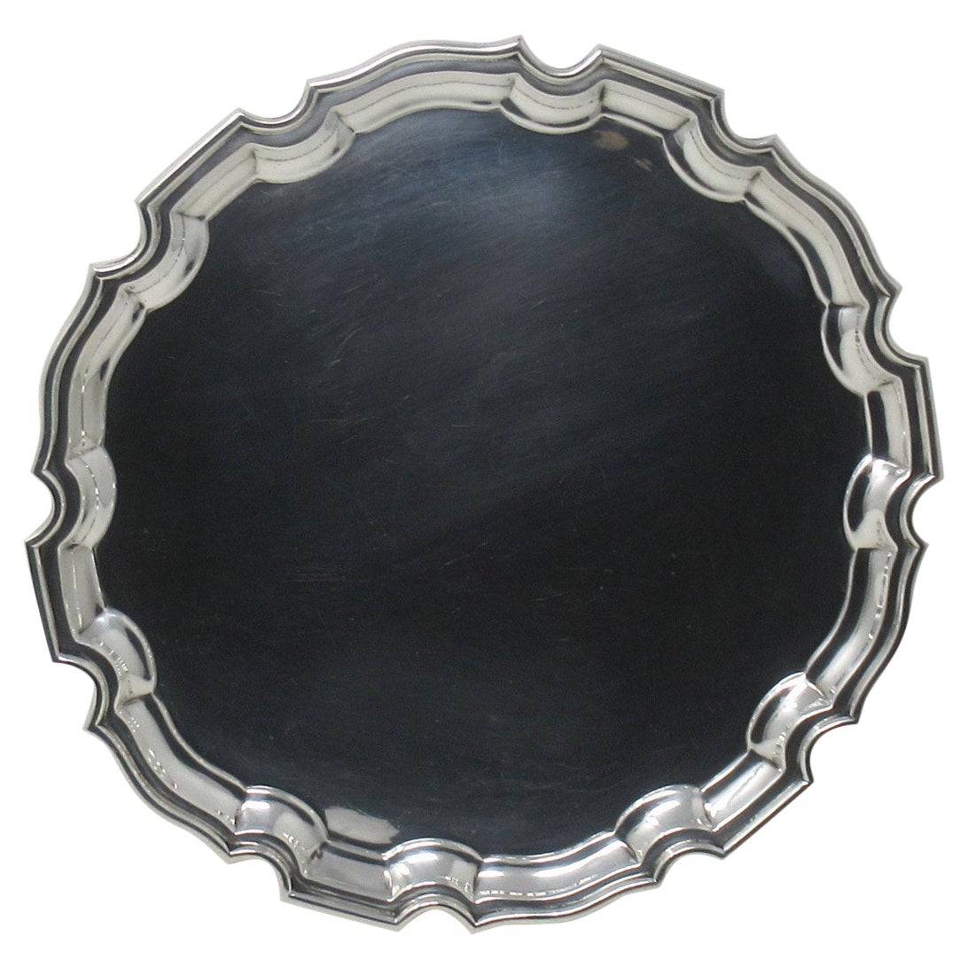 Plateau à cartes de service vintage ancien en argent sterling du milieu du siècle dernier, XXe siècle en vente