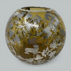 Antike Vintage Sterling Silber überlagert Bernstein Glas Schale Vase Tafelaufsatz 1900