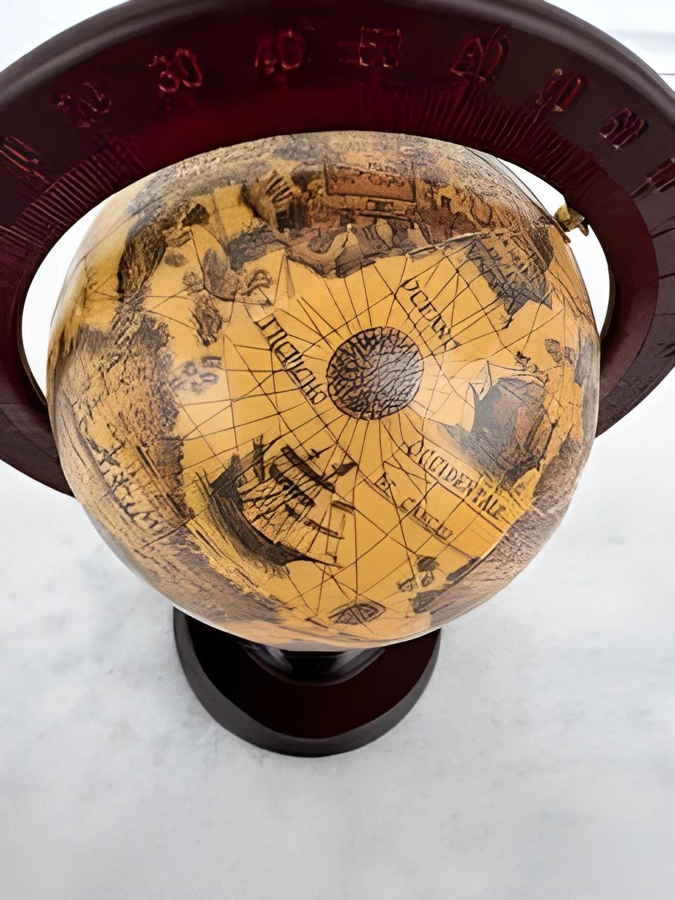 Antique vintage terrestrial globe wooden base stand In Excellent Condition For Sale In Pasadena, TX