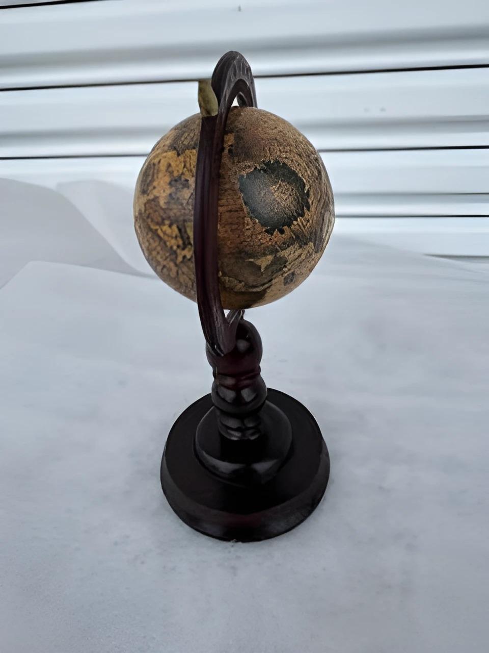 Antique vintage terrestrial globe wooden base stand For Sale 1