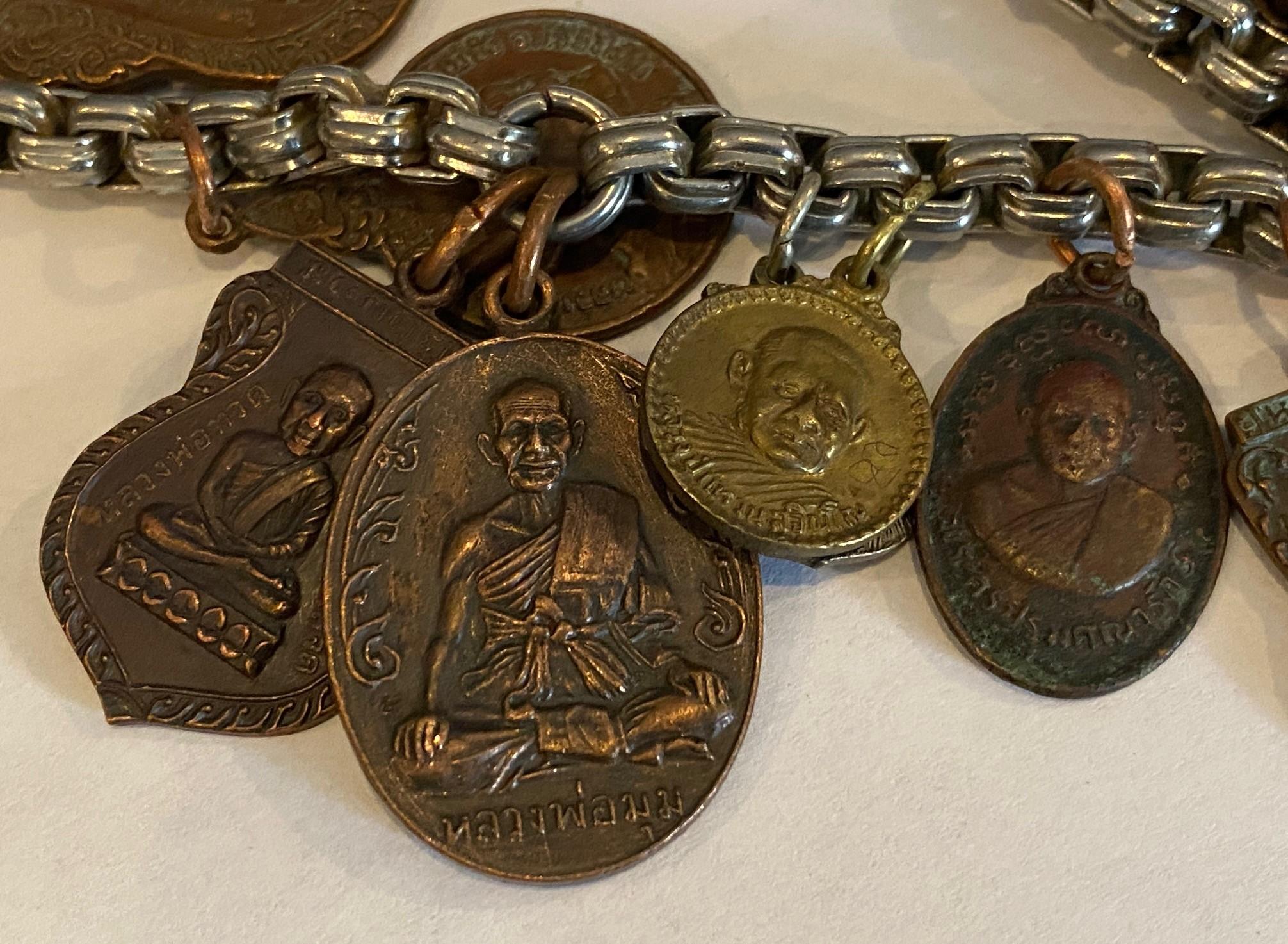 Antique Vintage Thai Buddha Buddhist Amulet Necklace with 33 Protective Charms For Sale 5