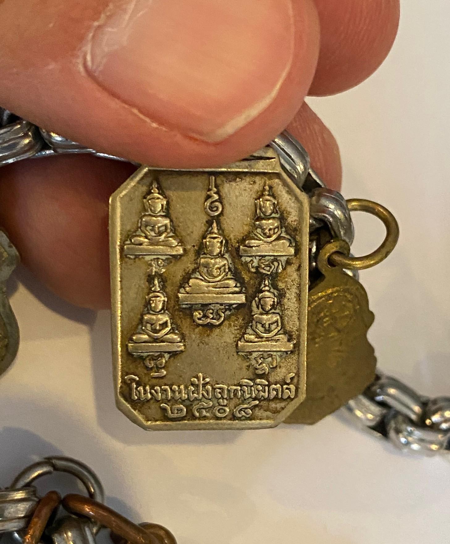 Antique Vintage Thai Buddha Buddhist Amulet Necklace with 33 Protective Charms For Sale 6
