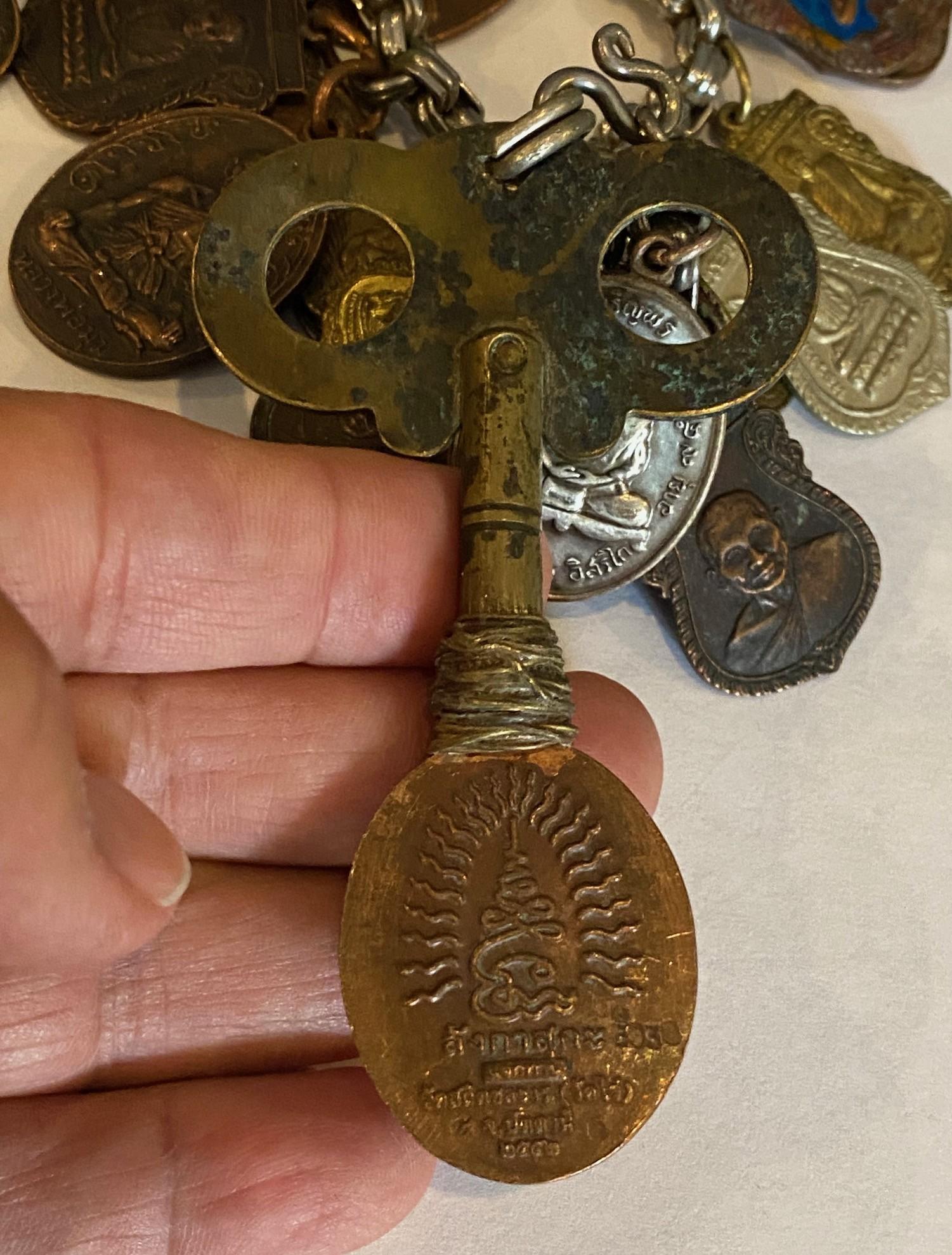 Antique Vintage Thai Buddha Buddhist Amulet Necklace with 33 Protective Charms For Sale 8