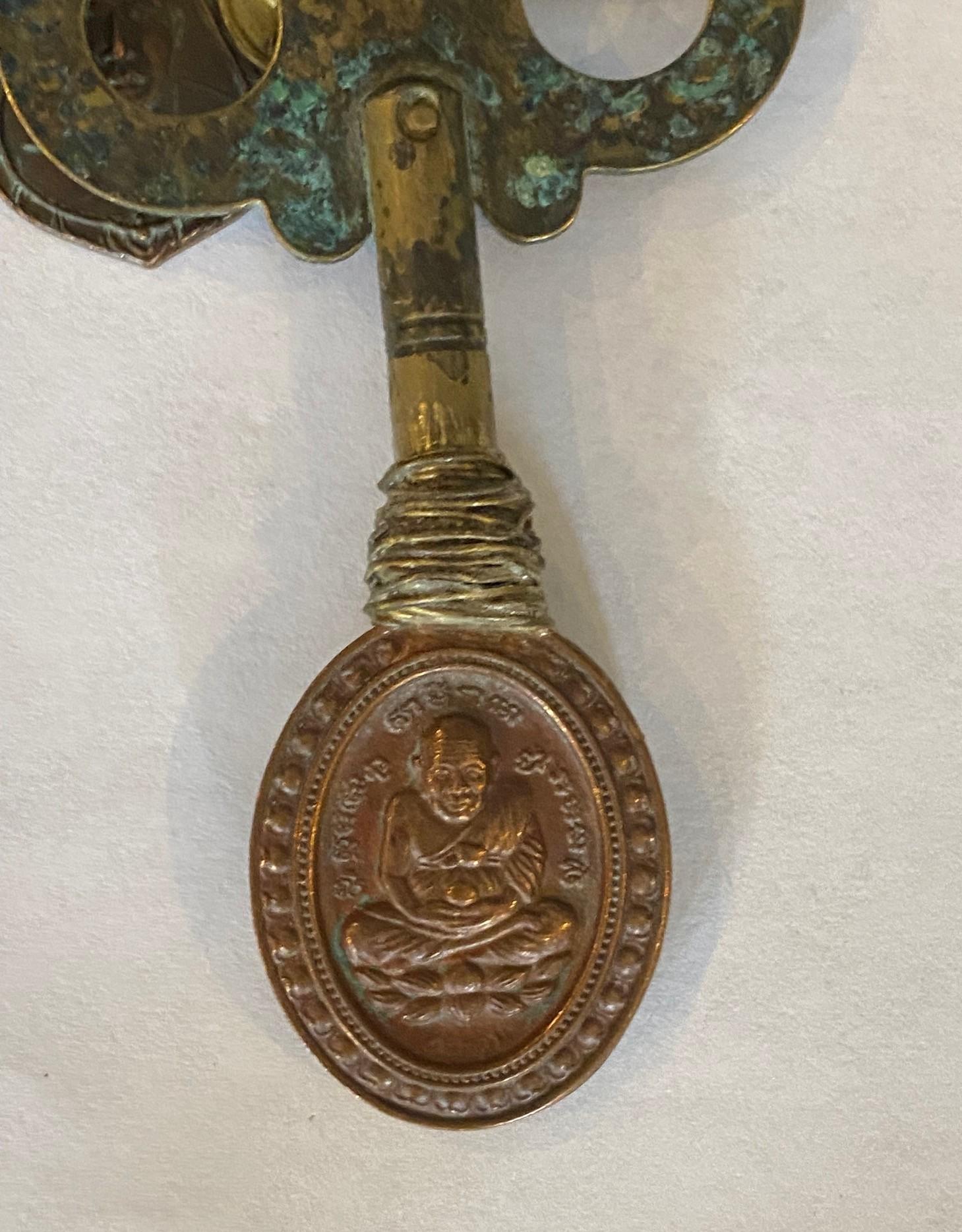 Folk Art Antique Vintage Thai Buddha Buddhist Amulet Necklace with 33 Protective Charms For Sale