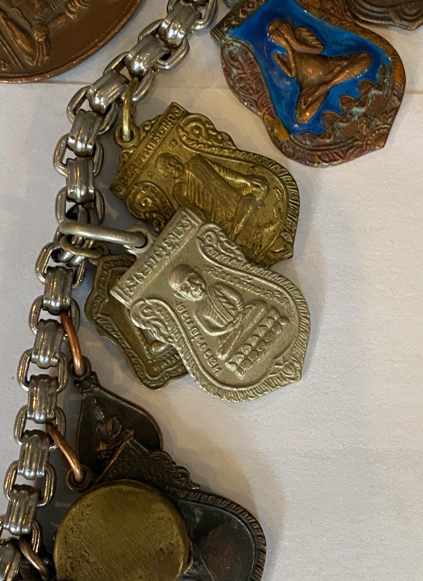 Antique Vintage Thai Buddha Buddhist Amulet Necklace with 33 Protective Charms In Good Condition For Sale In Studio City, CA