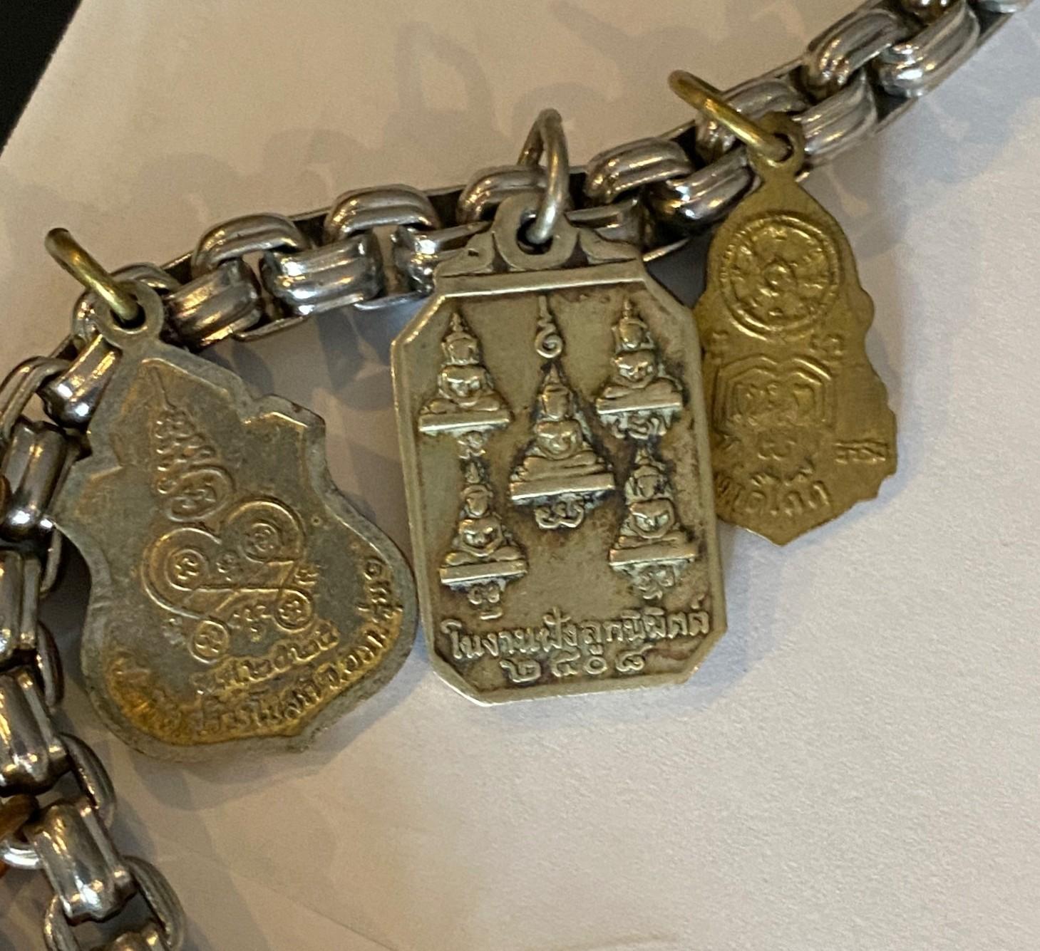 Antique Vintage Thai Buddha Buddhist Amulet Necklace with 33 Protective Charms For Sale 1