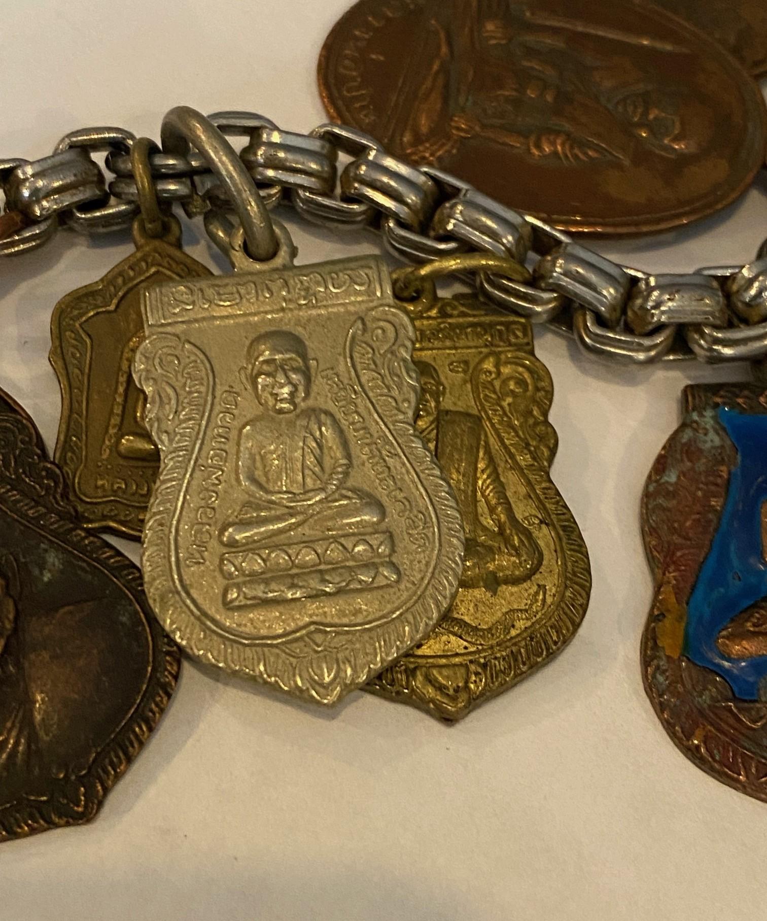 Antique Vintage Thai Buddha Buddhist Amulet Necklace with 33 Protective Charms For Sale 3