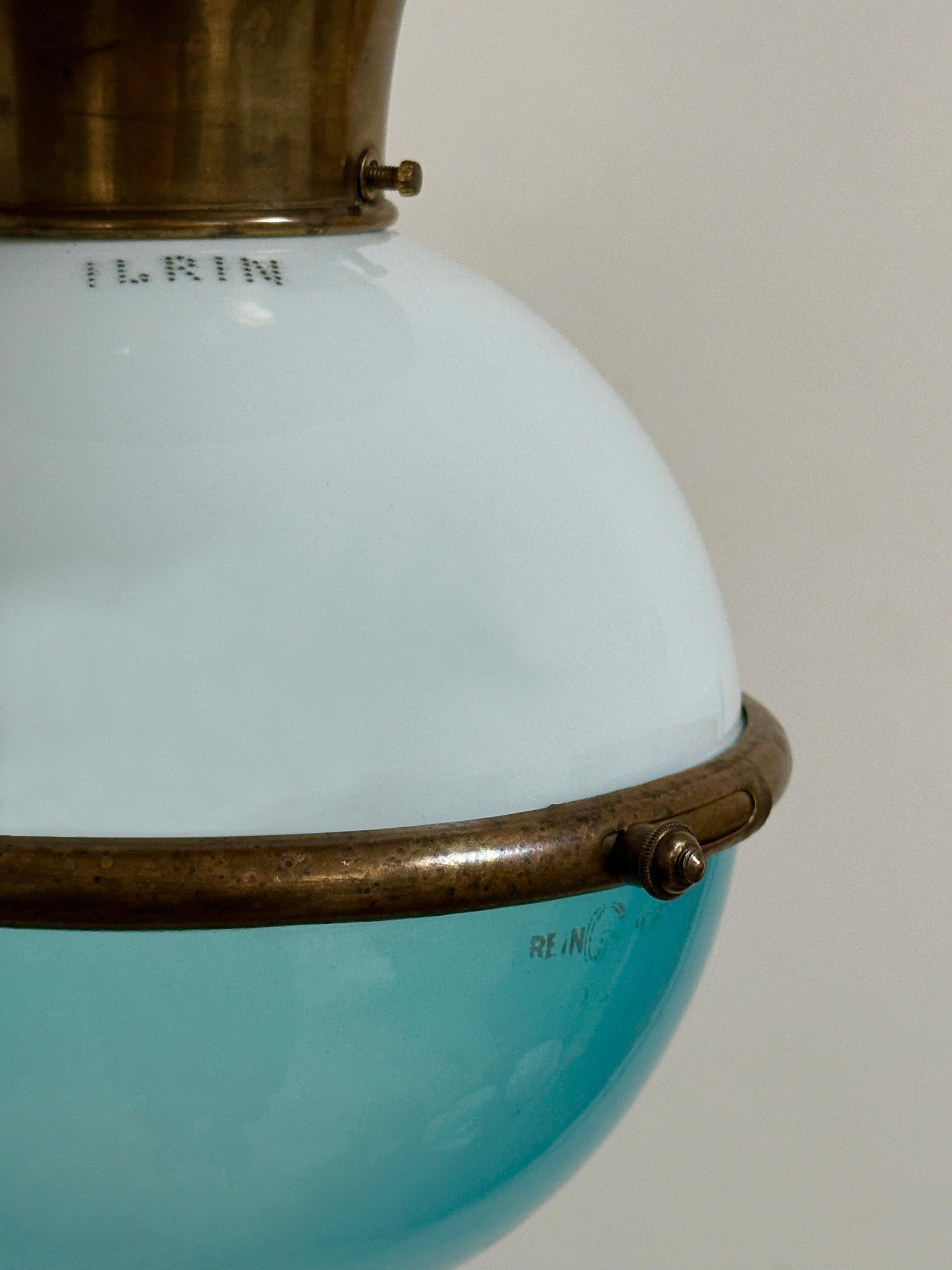 20th Century Antique Vintage Two Tone Opaline Blue Glass Ilrin Flush Mounted Ceiling Pendant