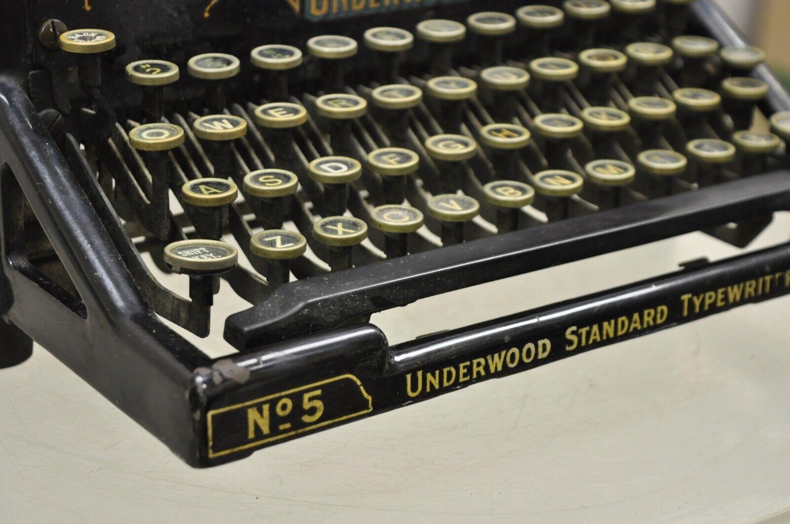 Metal Antique Vintage Underwood No 5 Standard Typewriter Black Art Deco Display