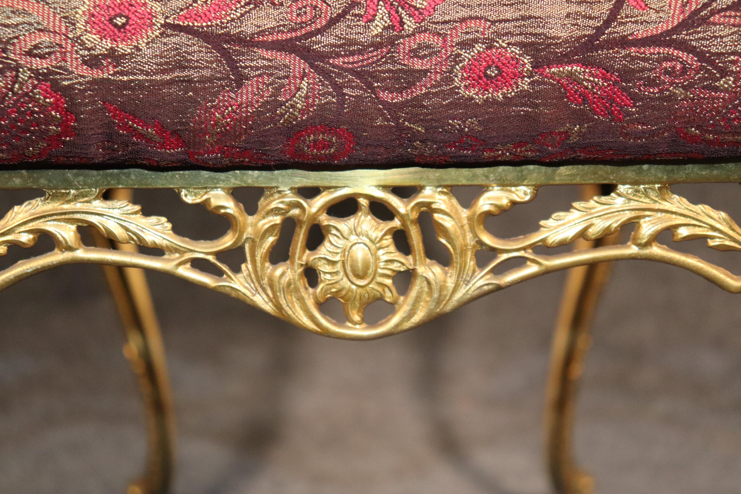 20th Century Antique Vintage Upholstered Louis XV Style Brass Bench Ottoman For Sale