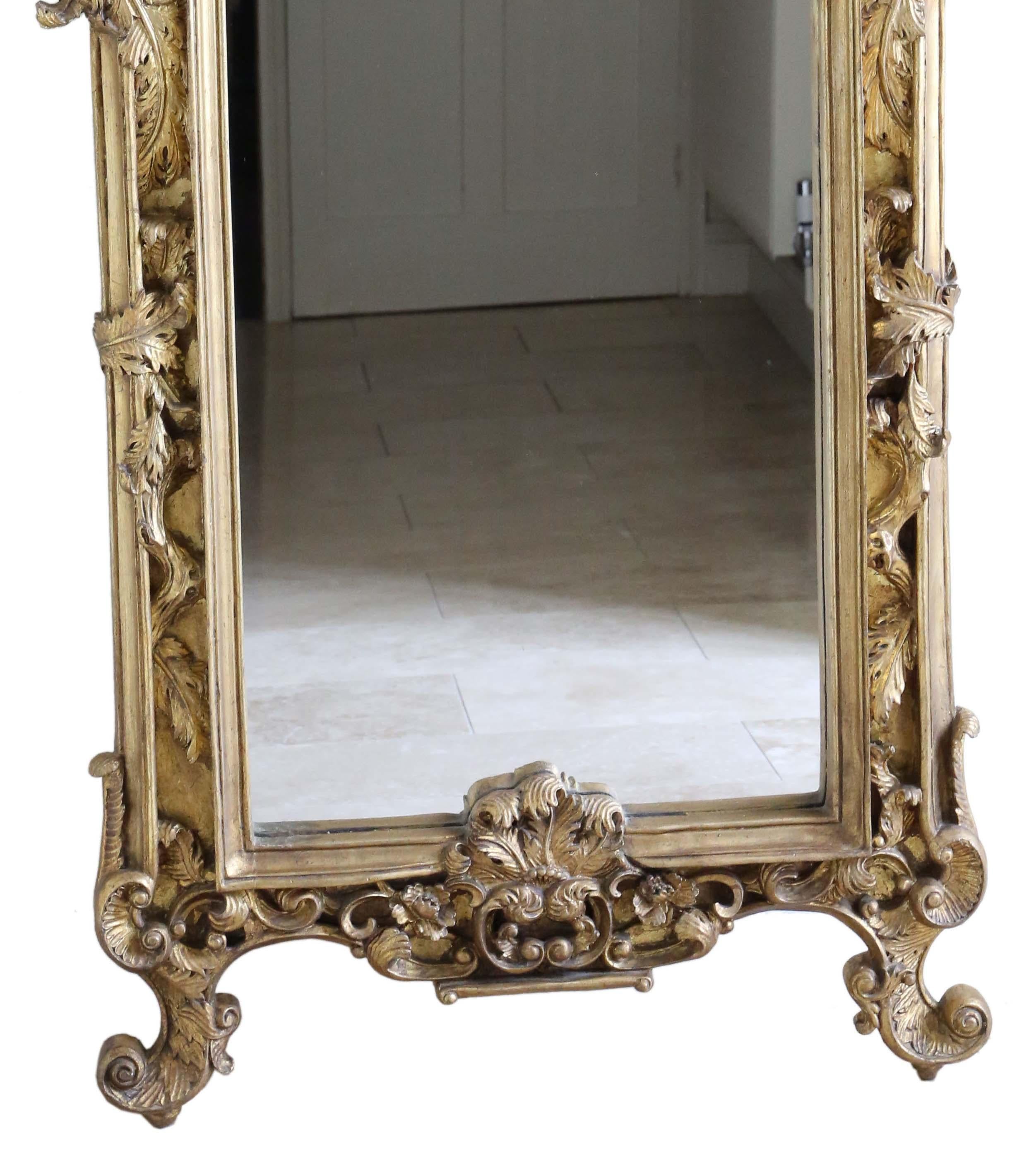 Antique Vintage Very Large Fine Quality Gilt Floor Mirror In Good Condition For Sale In Wisbech, Cambridgeshire