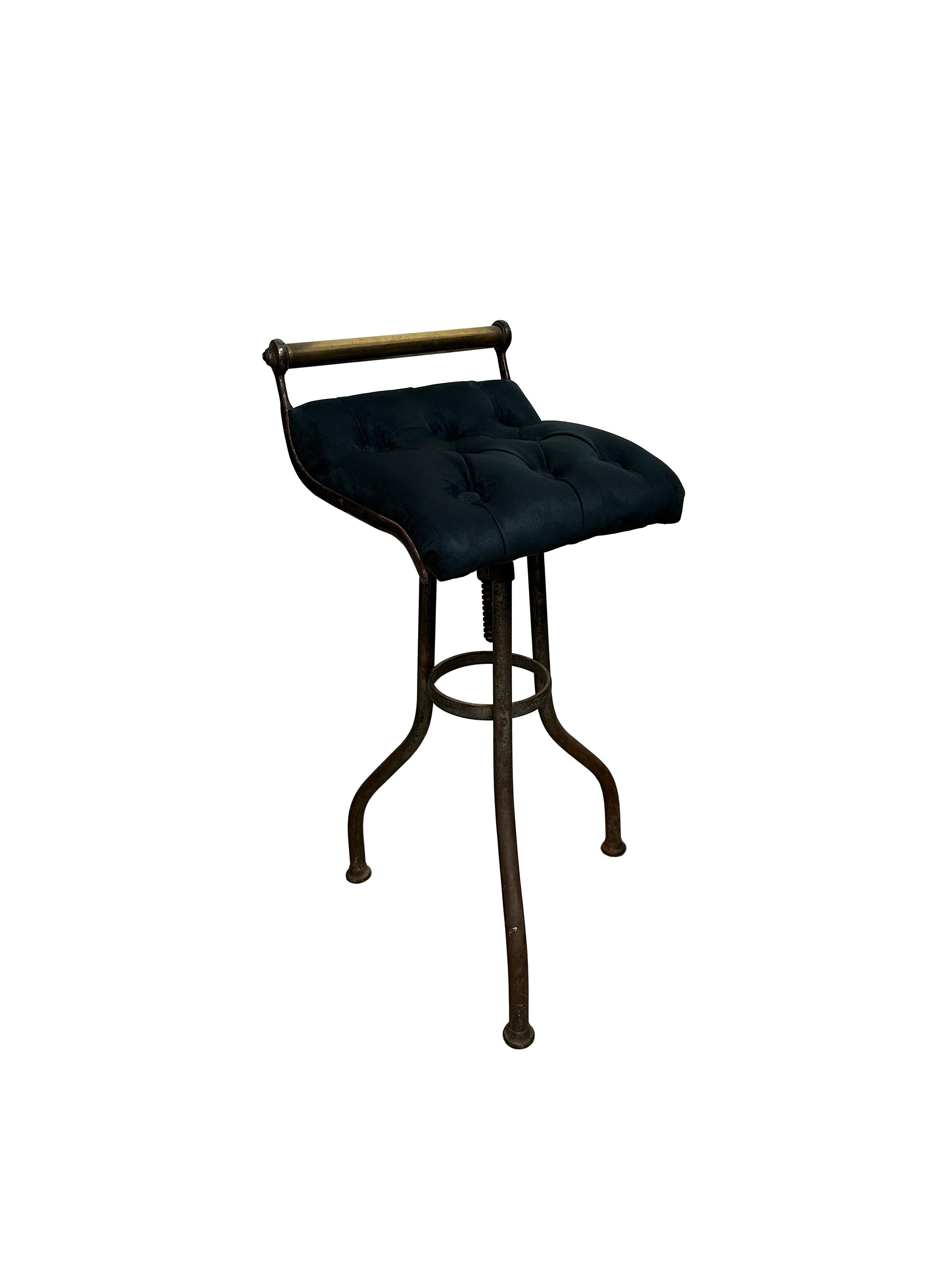 - A wonderful late Victorian fully stamped adjustable piano stool attributed to C.H. Hare.
- The stool is of a beautiful quality fully stamped and patented by the maker, constructed from tubular brass and steel and recently reupholstered in matador