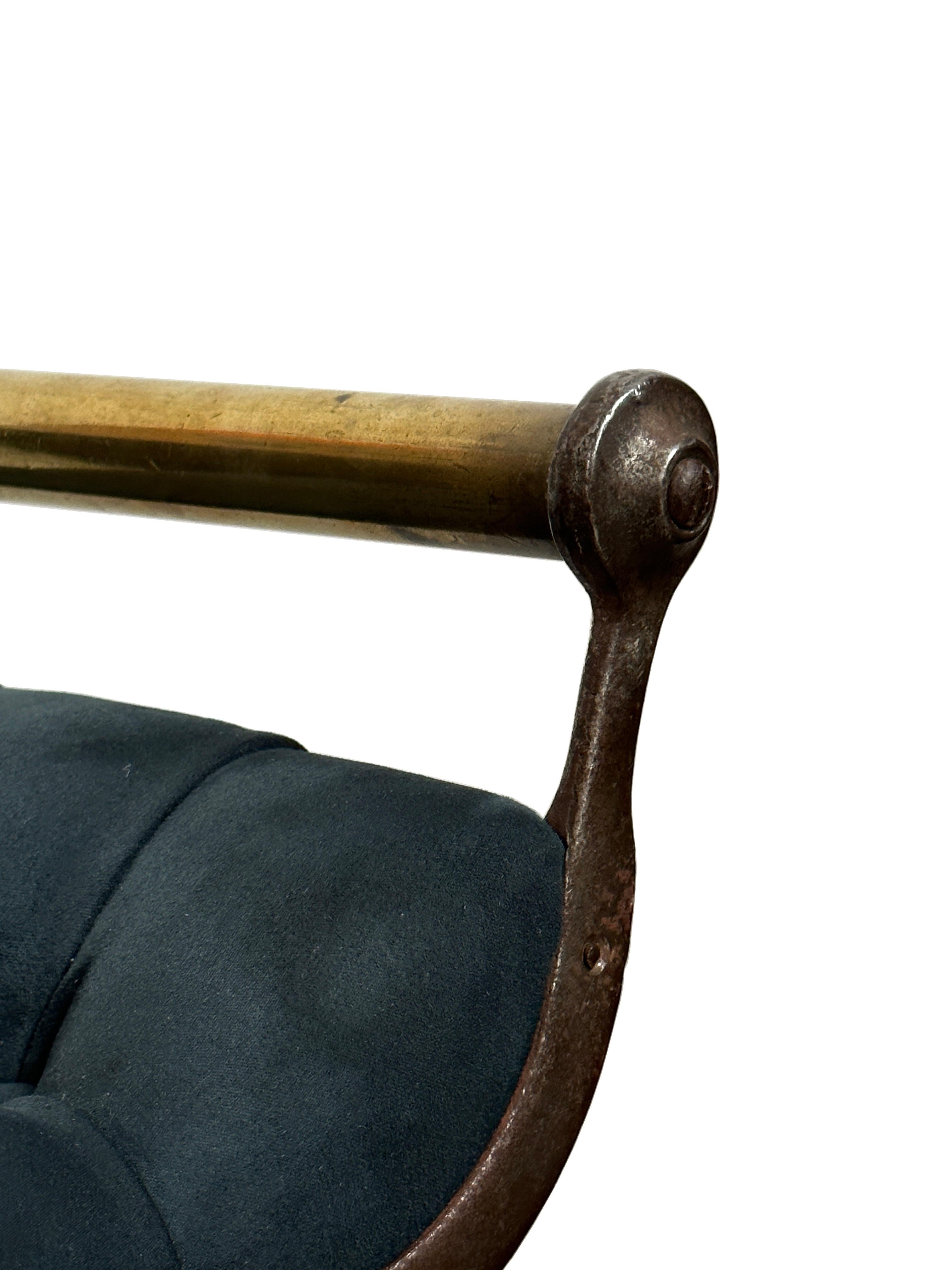 British Antique Vintage Victorian Brass Velvet Adjustable Piano Music Stool by C H Hare