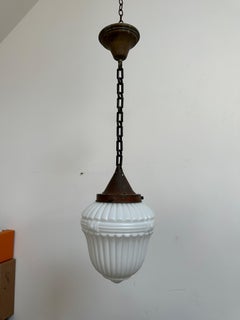 Antique Vintage Victorian Satin Opaline Milk Glass Ceiling Pendant Light Lamp