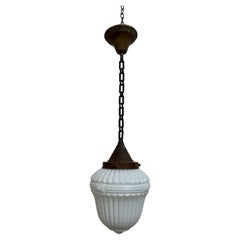 Antique Vintage Victorian Satin Opaline Milk Glass Ceiling Pendant Light Lamp