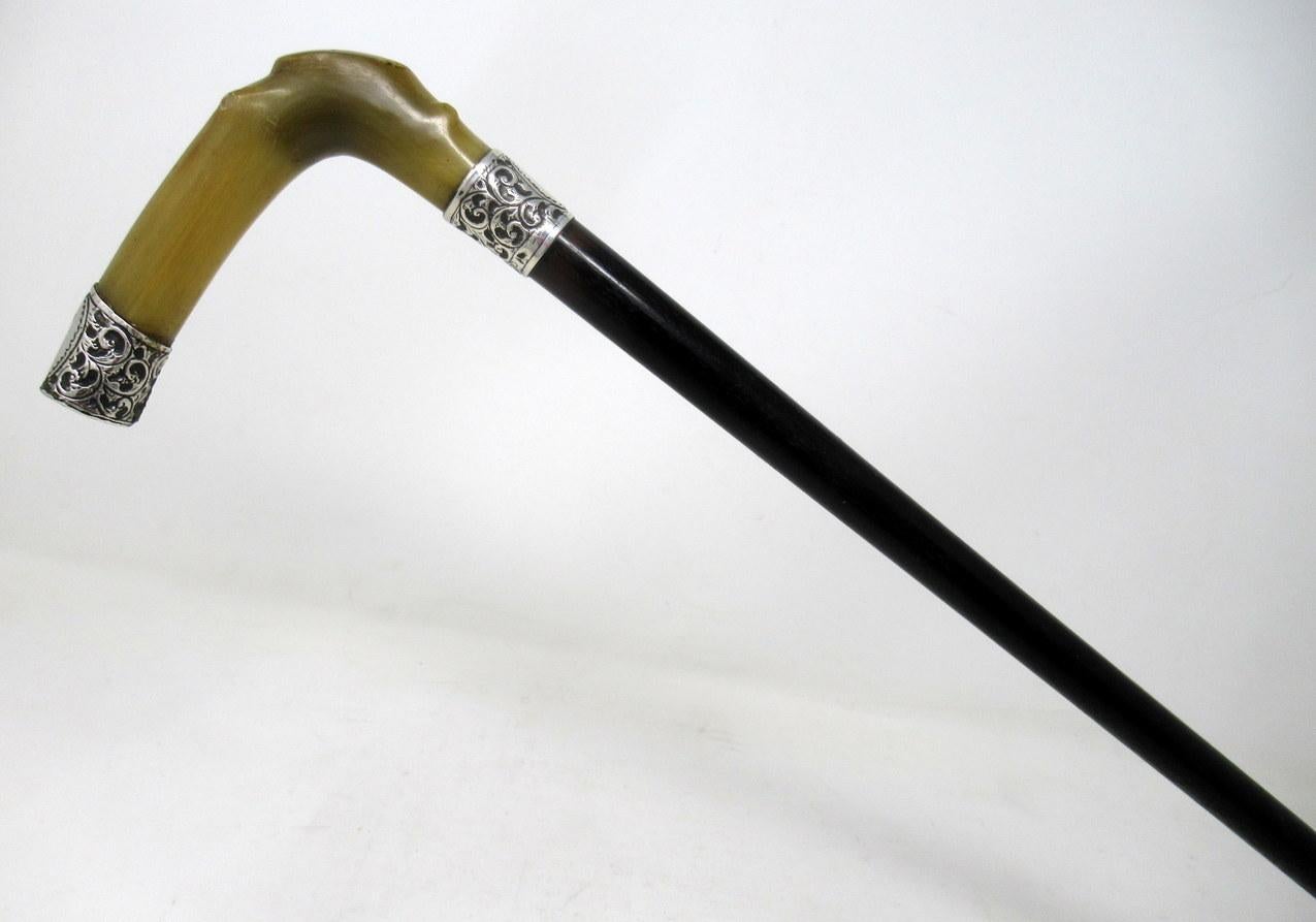 Antique Vintage Walking Stick Cane Ebonised Sterling Silver Handle 1906 In Good Condition In Dublin, Ireland
