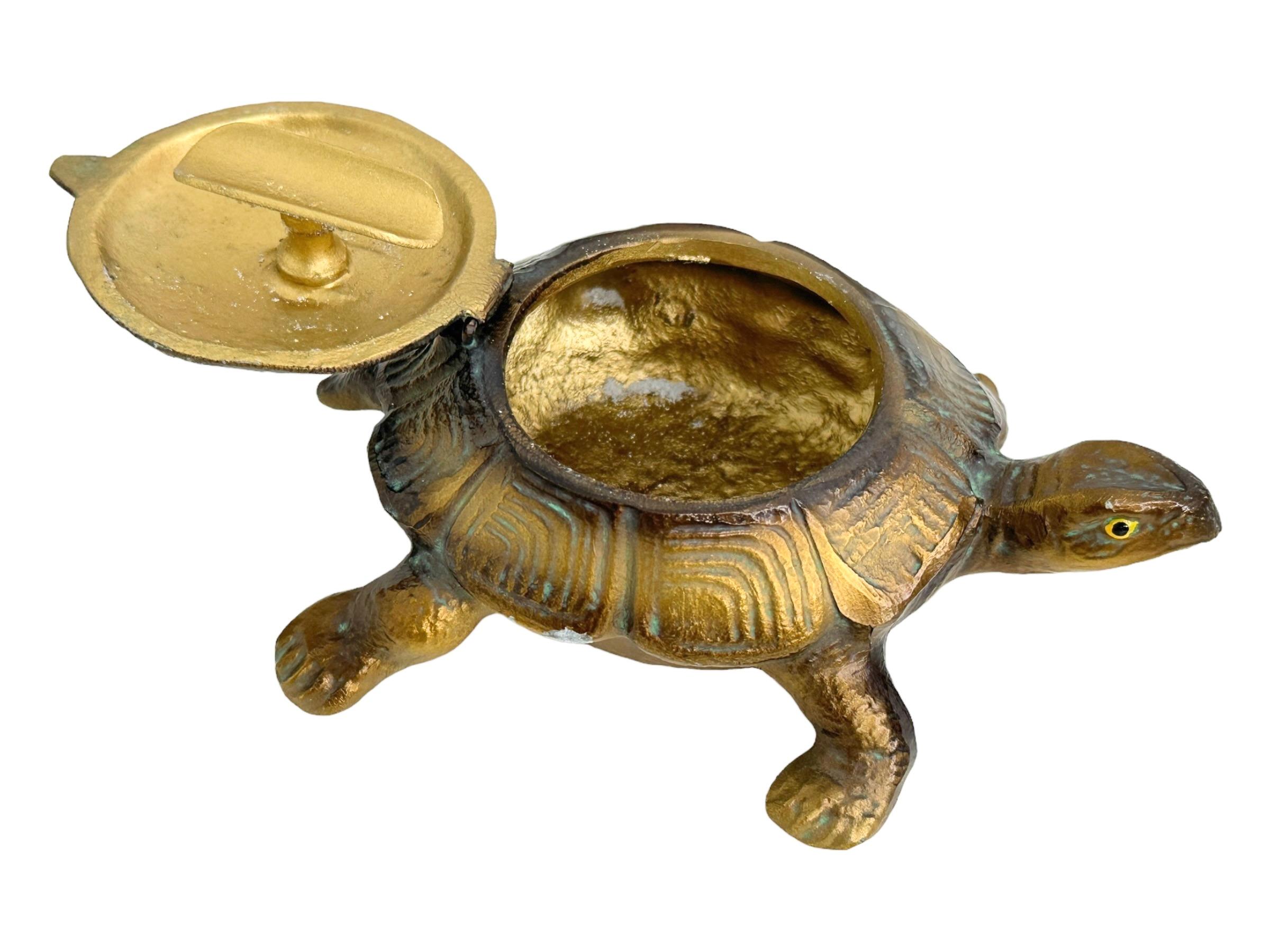 Mid-20th Century Antique Vintage White Metal Turtle Figural Ashtray, Austria 1930s