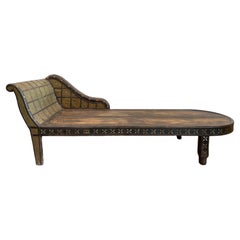 Antique/Vintage Wood and Brass Chaise Lounge
