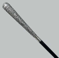 Ancienne canne de marche en bois Anglo Indienne Canne de Robe Sterling Silvr 1927